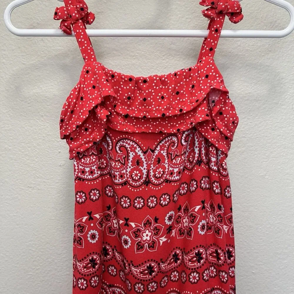 Oshkosh | Red Ruffle Tiered Bandana Maxi Dress Paisley Floral 12 Months